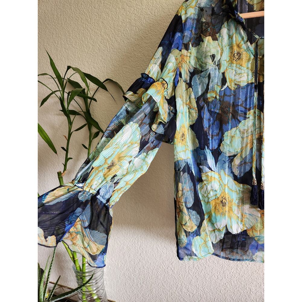 Susan Graver Women's Liquid Knit Flowy Floral Tunic L - Picture 3 of 8